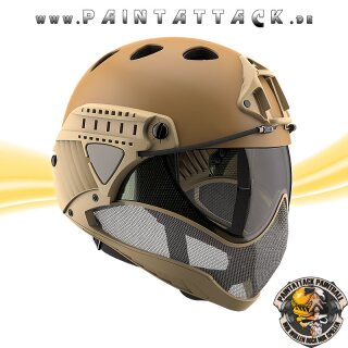 Warq - Taktischer Helm mit Thermalglas und Mesh Gitterschutz für Paintball und Airsoft tan